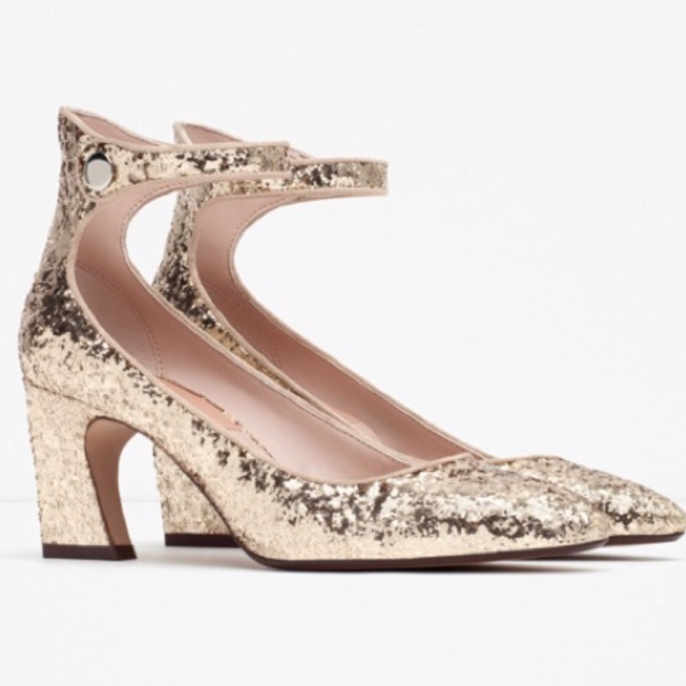 Zara gold glitter heels